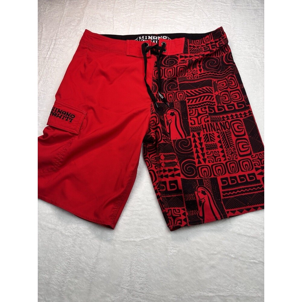 Hinano Tahiti Board Shorts Mens 32 Black Red Tribal Print Vahine Surf Swim